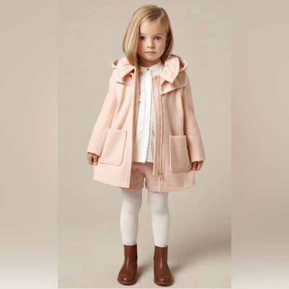 Brand New With Tag Chloe Kids Girls Pink Wool Coat, Size